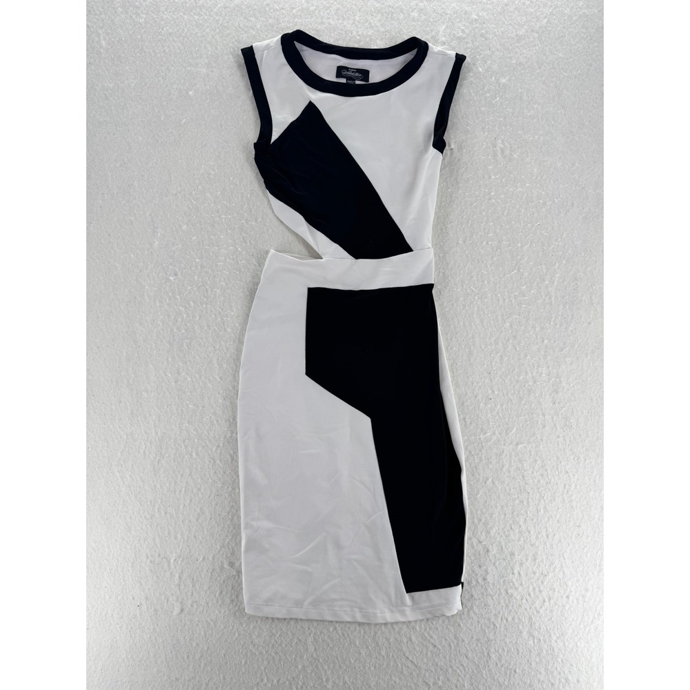 Bebe Addiction - Bodycon Cutout Geometric Dress - Black White - XS - Womens